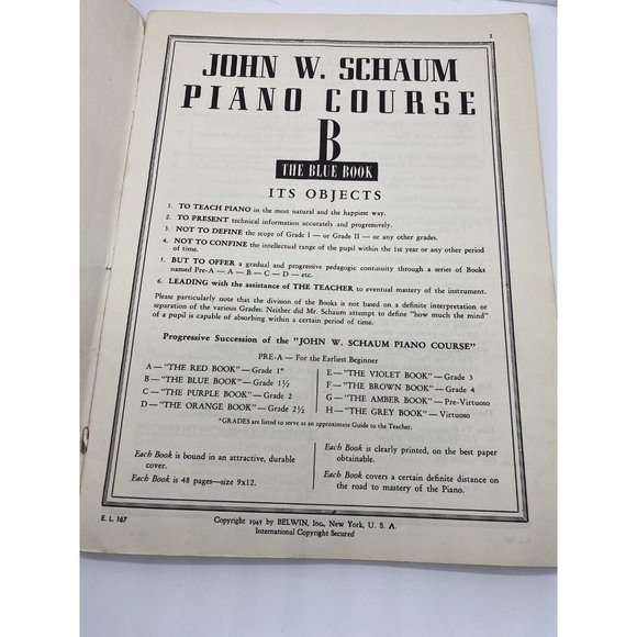 John W Schaum Piano Course B The Blue Book Belwin 1945 Rockville Centre Vintage - Picture 2 of 12